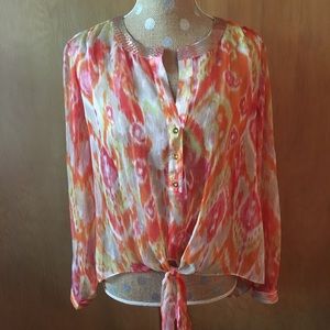 🌹3/$25🌹Chico’s Chiffon Tie Front Blouse, LP